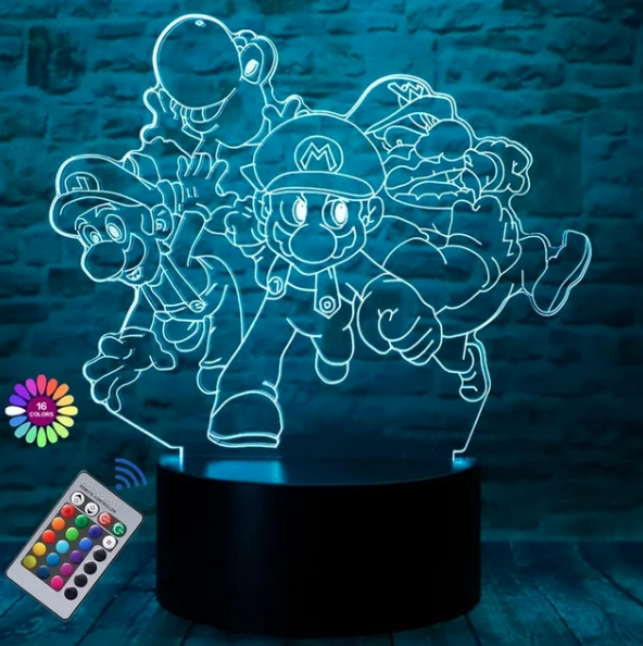 Lampe 3D Mario Luigi Yoshi Wario